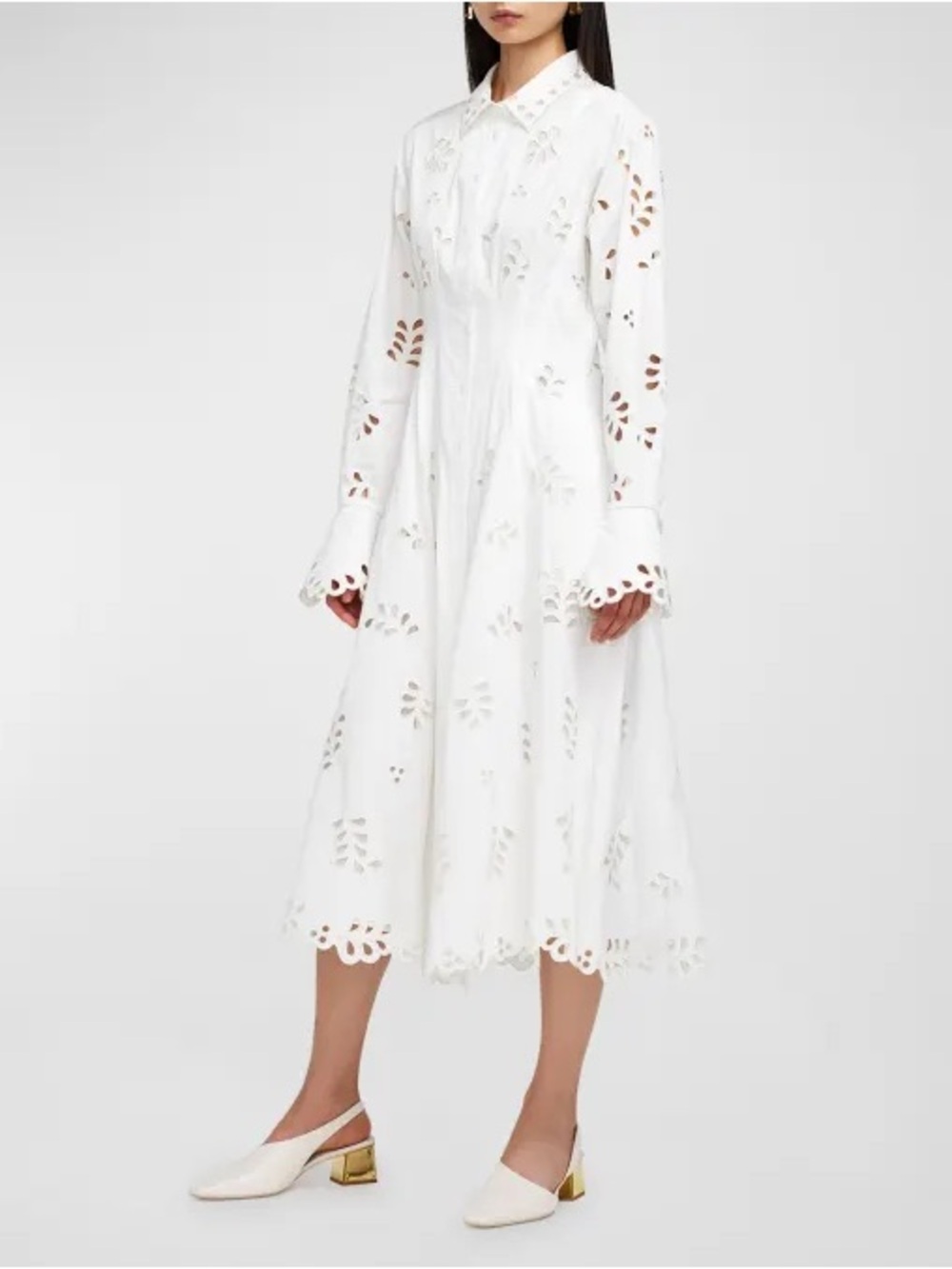 Simkhai Edna Embroidered Eyelet Midi Dress S White Brodie Anglaise Cotton Poplin - Picture 2 of 5